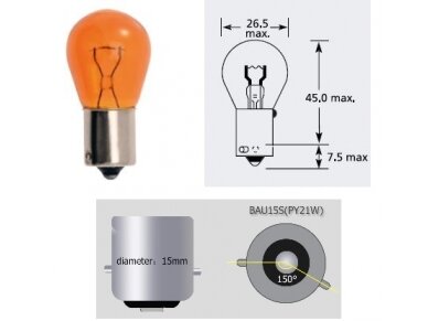 24V 21W Bau15s PY21W Geltona VISION PRO 2