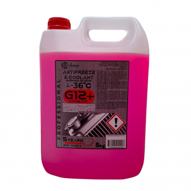 ARZENA Coolant Red G12+ Longlife (-36°C) 5kg 5 years/240 000 km NEW!!! NEW COLOR + EASY LEAK DETECTION