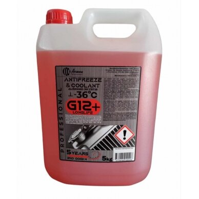 ARZENA Coolant Red G12+ Longlife (-36°C) 5kg 5 years/240 000 km NEW!!! NEW COLOR + EASY LEAK DETECTION 2