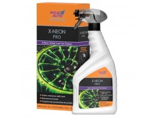 MOJE AUTO DETAILER X-NEON ratlankių ir padangų valiklis PREMIUM 750ML + DOVANA MIKROŠLUOSTĖ